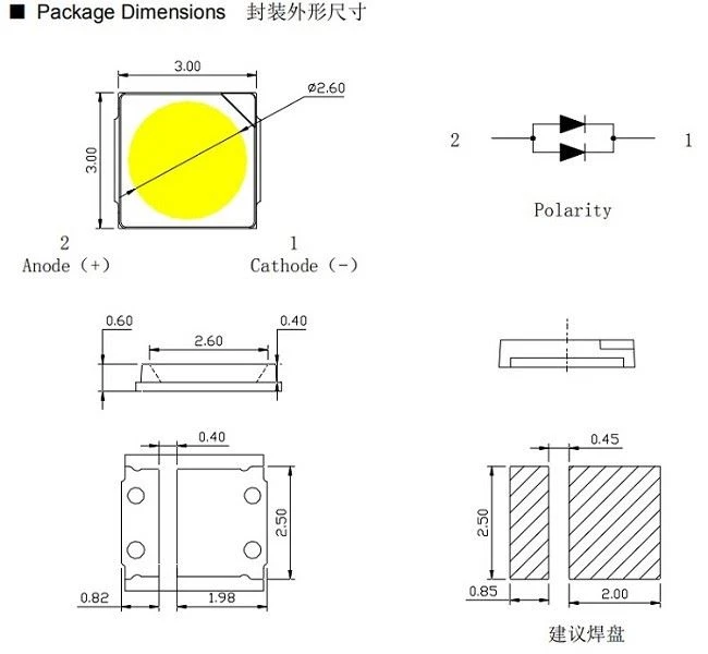 LED SMD 3030 6V 1w 2w Chip White 6500k